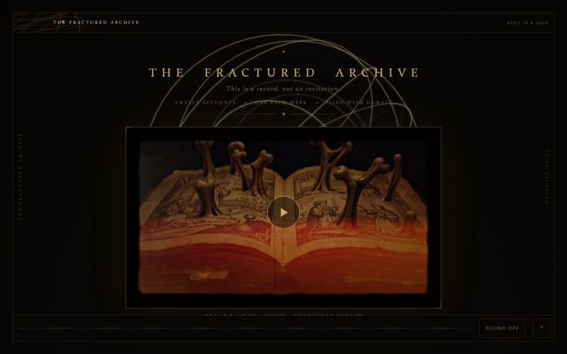 The Fractured Archive, an open book on a dark page